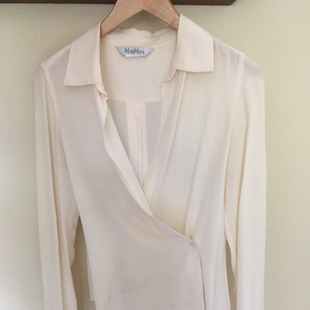 Ivory wrap blouse, long sleeve, soft closure small